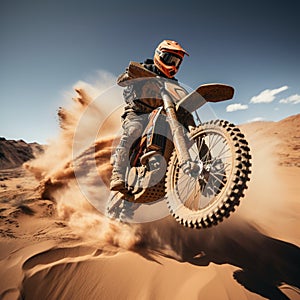 Sandstorm stunts Extreme motocross rider showcases daring jumps in desert