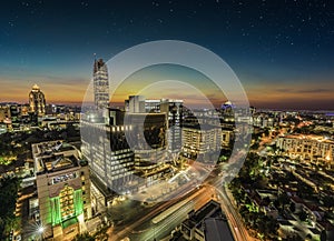 Sandton city illuminated at night in Gauteng Johannesburg