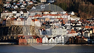 Sandviken neighbourhood of Bergen from Osterfjord in Norway in Autumn photo