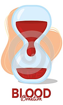 Sandwatch filled with blood measuring time Blood donation Vector