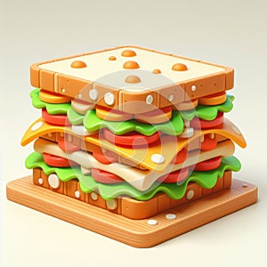 Sandwich. 3D cartoon illustration on a light background