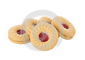 Sandwich biscuits with strawberry on white background