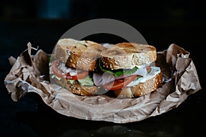 Sandwich on black background