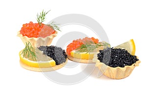 Sandwich with black and red caviar
