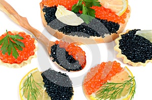 Sandwich with black and red caviar