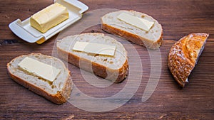 Sandwich ,bread and butter,Maslenitsa with butter on a wooden table with space, close-up