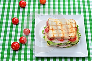 Sandwich bread tomato, lettuce and yellow cheese