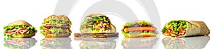 Sandwich and Burger Collage on White Background