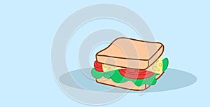 Sandwich with cheese and fresh vegetables tasty fastfood concept hand drawn sketch style junk food horizontal