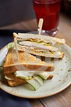 Sandwich with cheese, ham and lettuce