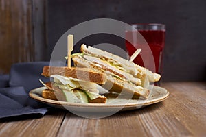 Sandwich with cheese, ham and lettuce