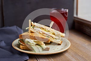 Sandwich with cheese, ham and lettuce