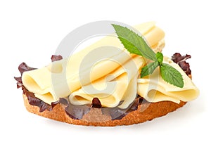 Sandwich with cheese and salad on a white background. Isolated