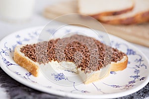 Sandwich with chocolate sprinkles or `hagelslag`