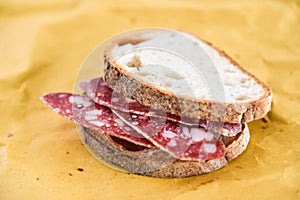 a sandwich with corallina salami