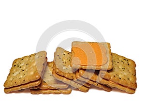 Sandwich crackers with cheese cream isolated on white background