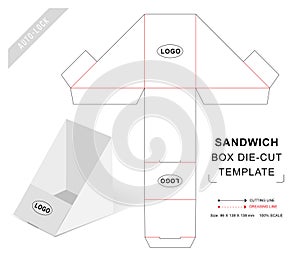Sandwich die cut template, packaging die cut template, 3d box, keyline