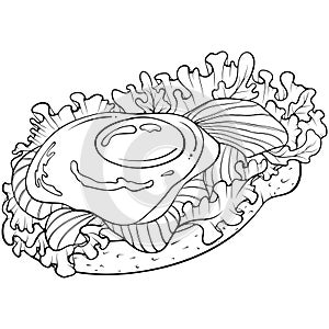 Sandwich with egg and fish line art