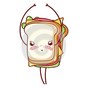Sandwich fast food cute kawaii cartoon isolated icon