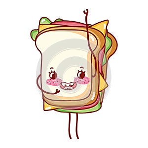 Sandwich fast food cute kawaii cartoon isolated icon