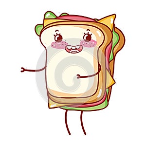 Sandwich fast food cute kawaii cartoon isolated icon