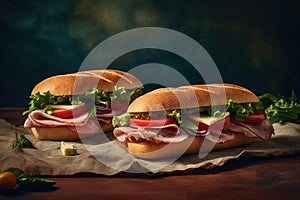 Sandwich, fast foods on pastel background Food magazine photography