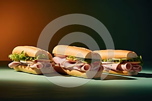 Sandwich, fast foods on pastel background Food magazine photography