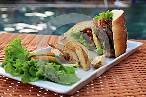 Sandwich food at swimming pool outdoor