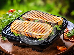Sandwich grill closeup angle high detail photo