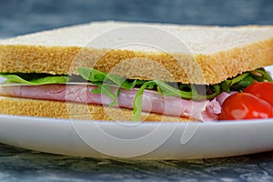 Sandwich with ham and cheese detail