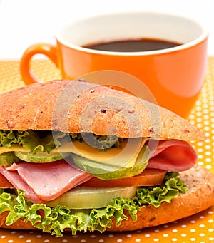 Sandwich Ham Cheese Indicates Coffee Shop And Decaf