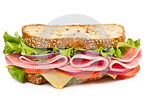 Sandwich with ham, cheese and tomato