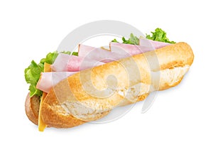 Sandwich with ham, cheese and tomato on a white isolated background