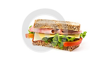 Sandwich with ham, cheese and vegetables isolated
