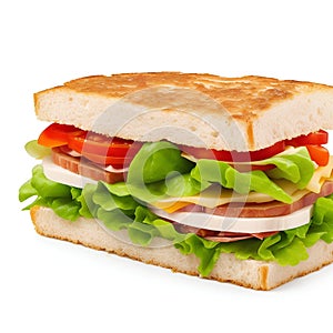 sandwich with ham, cheese and vegetables isolated on a white background AI-Generated