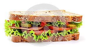 Sandwich with ham, cheese and vegetables isolated on a white background. Ai Generative