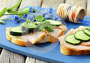 Sandwich with ham and cucumber