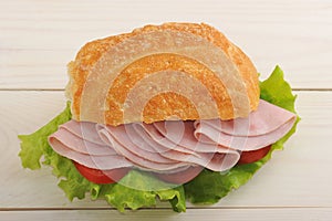 Sandwich with ham, tomato and lettuce