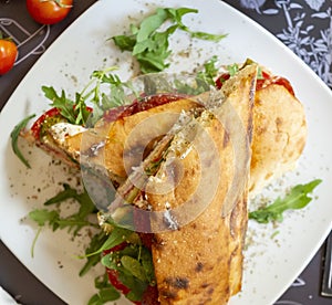 Sandwich with ham and vegetables