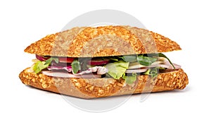 Sandwich with ham on white background