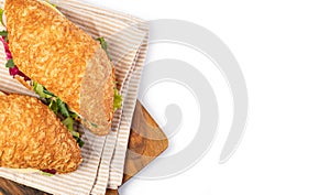 Sandwich with ham on white background