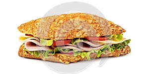 Sandwich with ham on white background