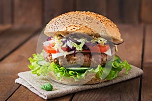 Sandwich hamburger with juicy burgers, cheese