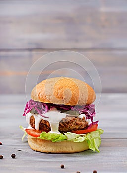 Sandwich hamburger with juicy burgers, tomato