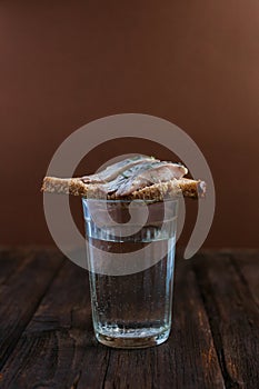 Sandwich with herring and vodka