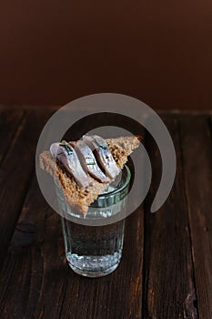 Sandwich with herring and vodka