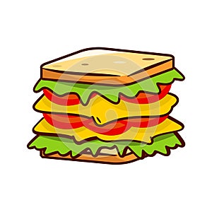 Sandwich icon in cartoon style isolated on white background. Vector illustration for food and beverage