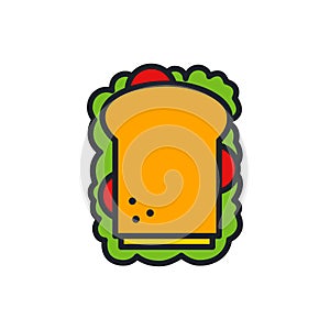 Sandwich icon. Toast bread. Fast food isolated line color icons