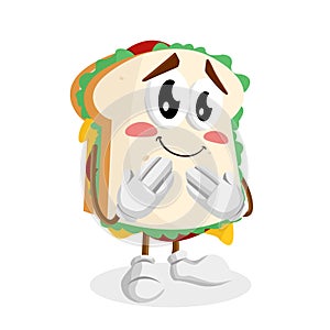 Sandwich mascot and background ashamed pose