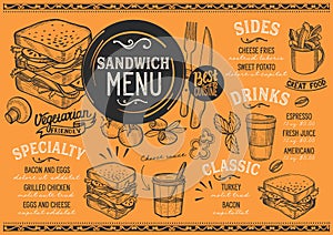 Sandwich menu restaurant, food template.